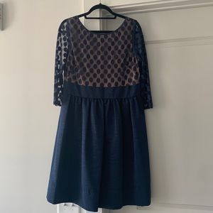 Women’s Eliza J Navy Polka Dot and Mesh Dress